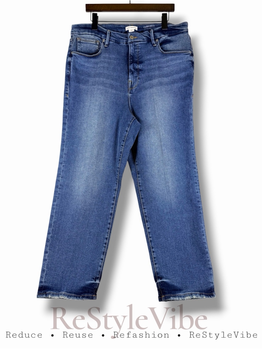 GOOD AMERICAN Women’s Size 16 Denim Jeans Good Boy Straight Crop Style Stretch